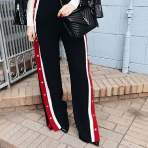 Zara black red track button stripe pants sz S